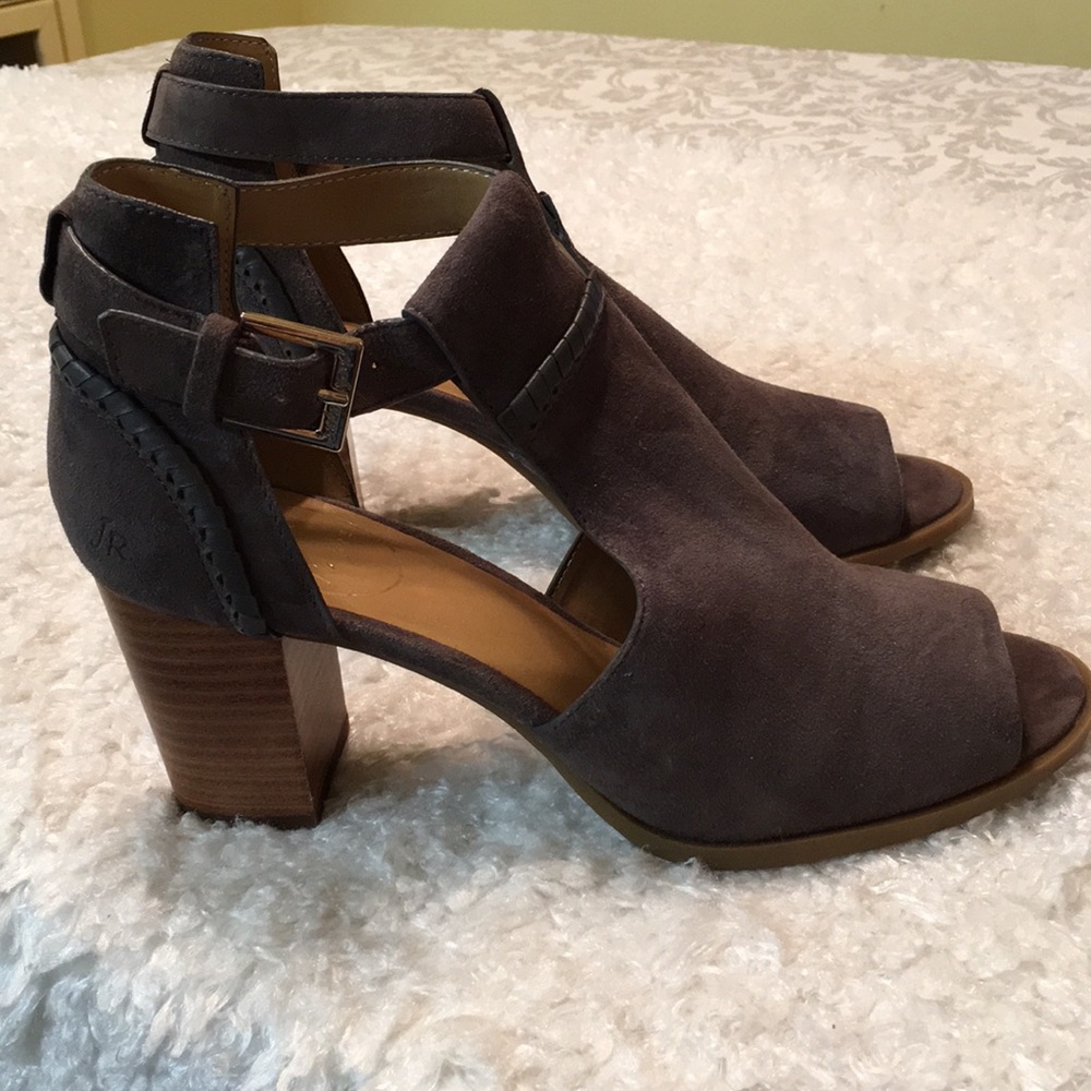 Jack Rogers Taupe Suede Peep-Toe Heeled Booties